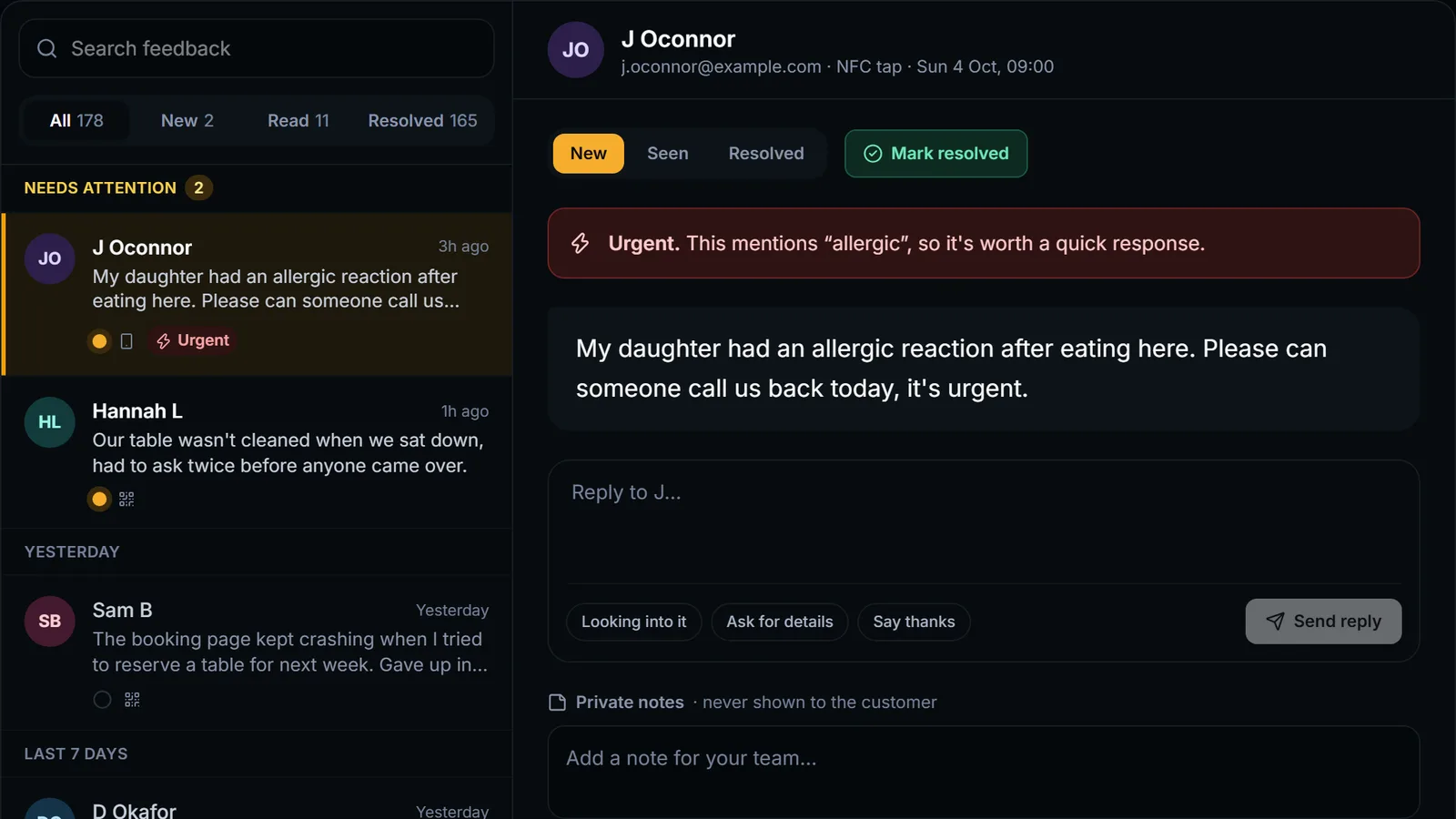 Private feedback inbox preview